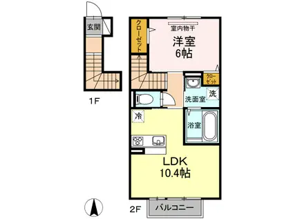 シャルール(1LDK/2階)の間取り写真