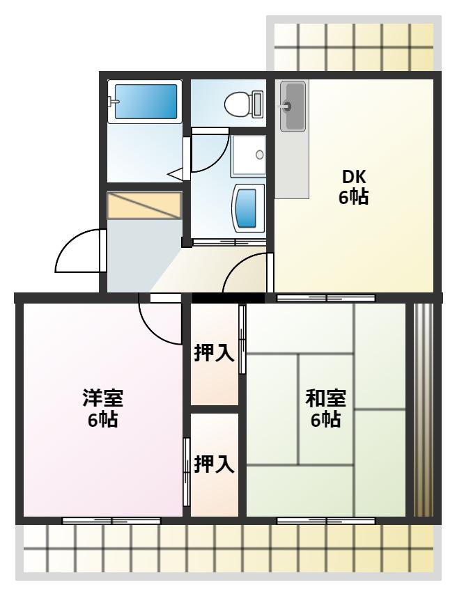 メゾンイナバB(2DK/2階)の間取り写真