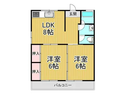 グリーンビュー小原A棟(2LDK/3階)の間取り写真