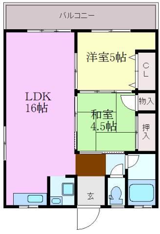 峰ビル(2LDK/1階)の間取り写真