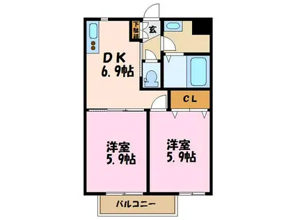 フラットコートII(2DK/3階)の間取り写真
