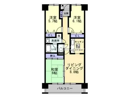 ダイアパレス文理大南壱番館(3LDK/12階)の間取り写真