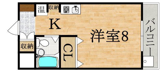 ビクトワール八木(1K/2階)の間取り写真