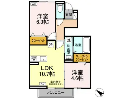 アマランス B棟(2LDK/1階)の間取り写真