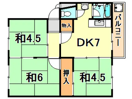 明舞北2号棟(3DK/3階)の間取り写真