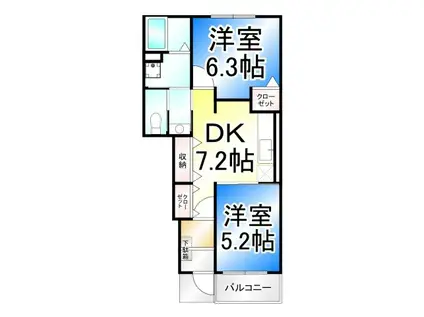 コンフォート(2DK/1階)の間取り写真