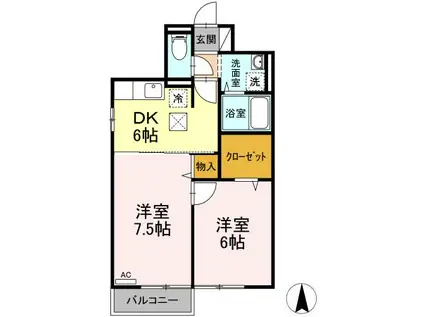 カーサヴェルデ(2DK/1階)の間取り写真