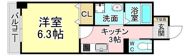 アンレーヴ門司駅前(1K/3階)の間取り写真