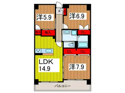 グランデュール荻嶋(3LDK/6階)の間取り写真