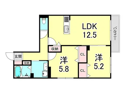 東垂水アパート 北棟(2LDK/2階)の間取り写真
