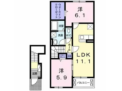 ハウス・グレイスフル A(2LDK/2階)の間取り写真