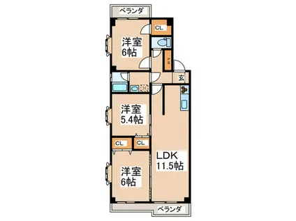 ヨコハマ第3マテリア(3LDK/2階)の間取り写真