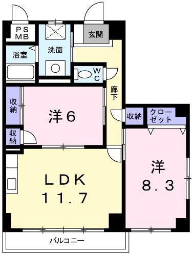シエル青山(2LDK/2階)の間取り写真
