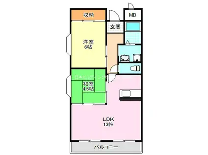 メゾンツインウイン2番館(2LDK/3階)の間取り写真