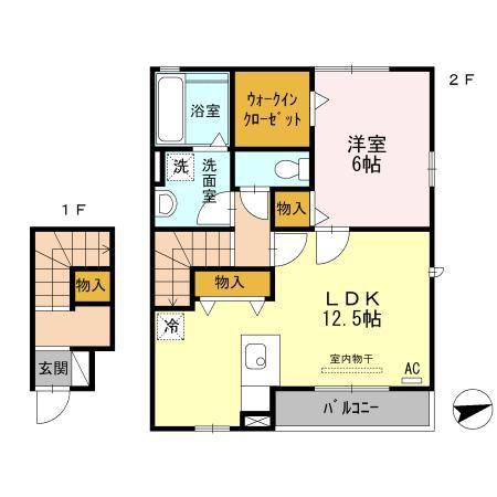 グランディール・シュシュ(1LDK/2階)の間取り写真