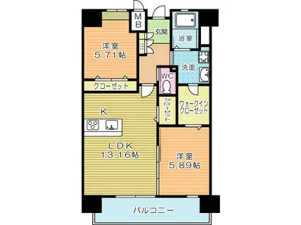 LEGEND TAKAMI N棟(2LDK/7階)の間取り写真