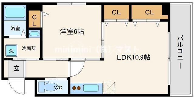 エルミタージュ難波南III(1LDK/7階)の間取り写真