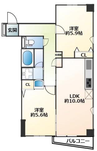 グランビュー北園(2LDK/4階)の間取り写真
