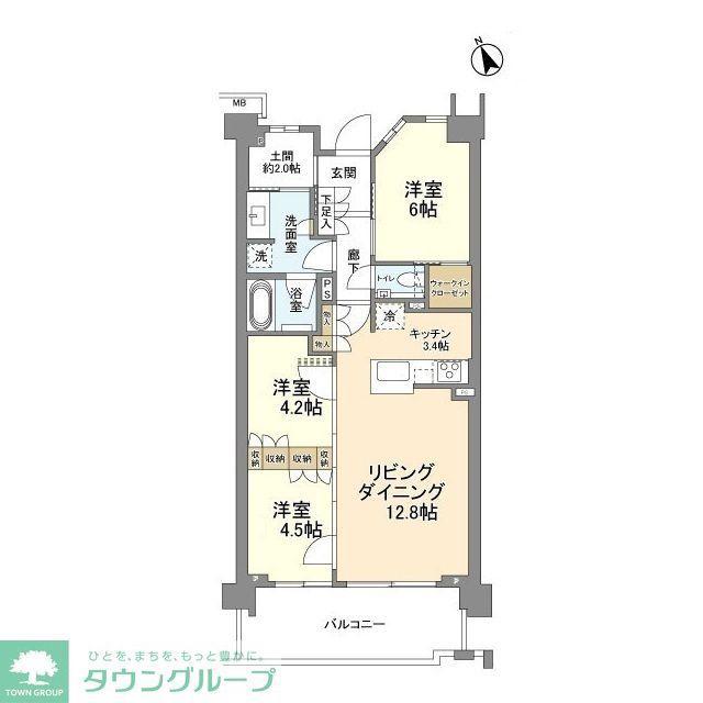 プラウド川崎矢向(3LDK/4階)の間取り写真