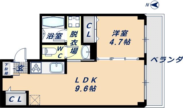 グランガーデン足代新町(1LDK/7階)の間取り写真