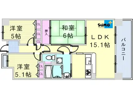 ウエストコート8番街2番館(3LDK/3階)の間取り写真