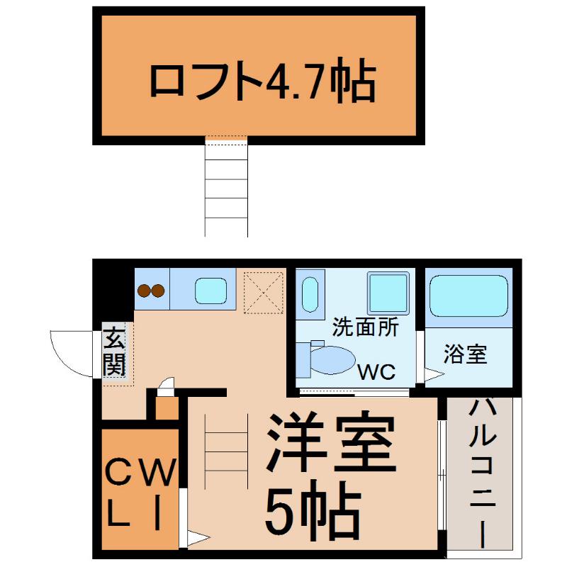 エクシア道徳(1K/2階)の間取り写真