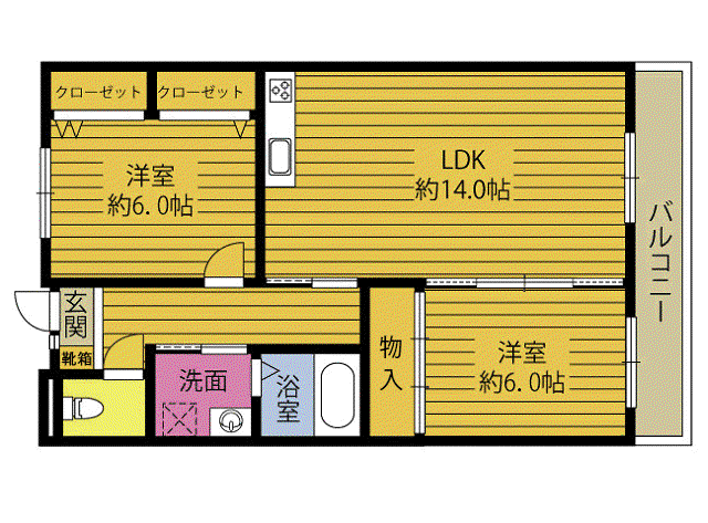 プランドールKIZU(2LDK/2階)の間取り写真