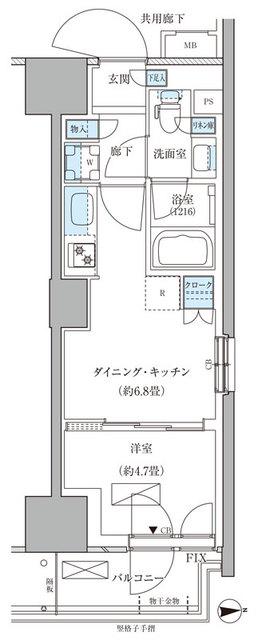 パークアクシス品川天王洲アイル(1DK/2階)の間取り写真