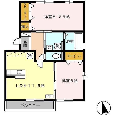 ラフィネ・小田(2LDK/3階)の間取り写真