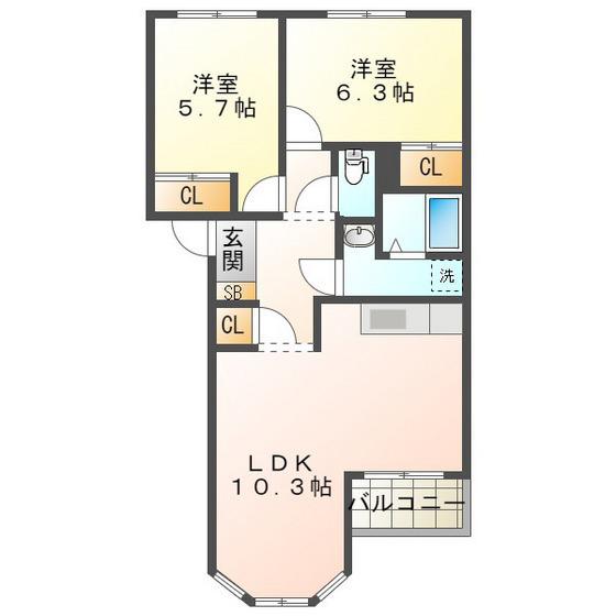 サンパレス(2LDK/1階)の間取り写真