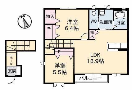プリマヴィラ B(2LDK/2階)の間取り写真