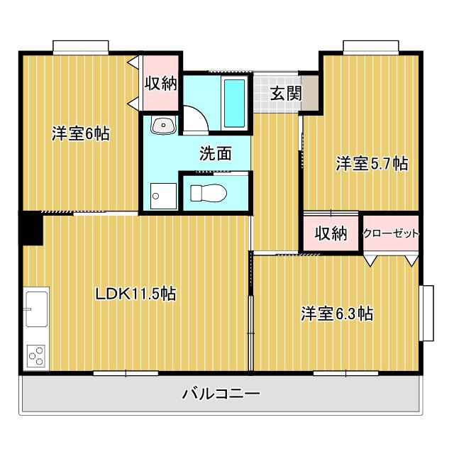 西焼津メゾン小石川(3LDK/1階)の間取り写真