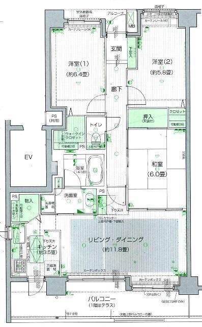 グラン・コート習志野駅前(3LDK/6階)の間取り写真