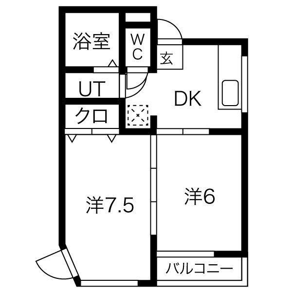 スリーハイツ(2DK/1階)の間取り写真
