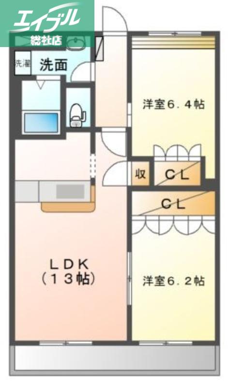 アメニティ羽島(2LDK/1階)の間取り写真