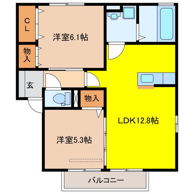 ペジーブル大垣(2LDK/2階)の間取り写真