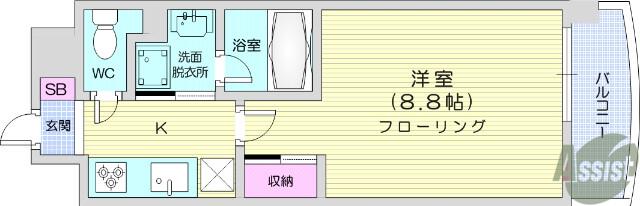 ウィッカムテラス(1K/4階)の間取り写真