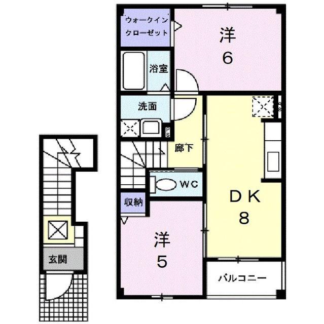 ソレイユカモ(2DK/2階)の間取り写真