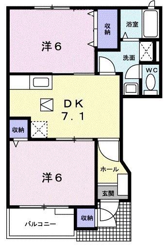 ヴァン・テ・アン中の原A(2DK/1階)の間取り写真