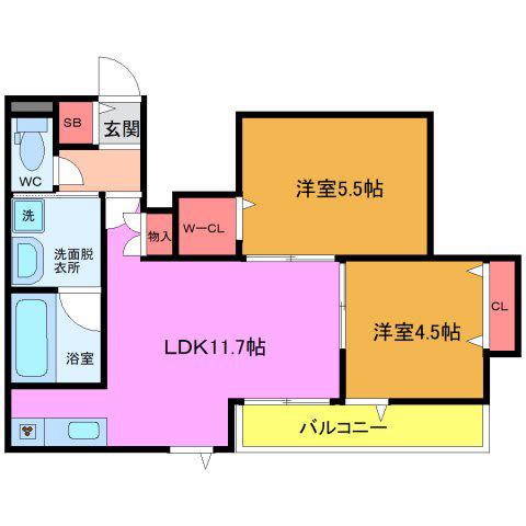 テラスニシキ(2LDK/3階)の間取り写真