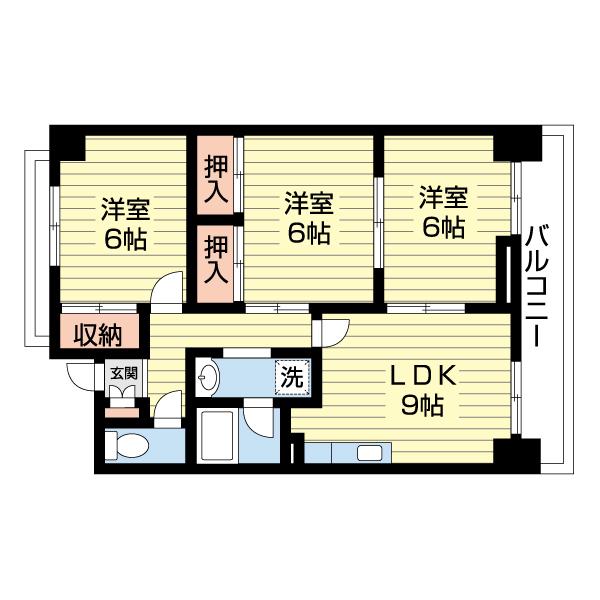 グランデ逢谷内(3DK/4階)の間取り写真