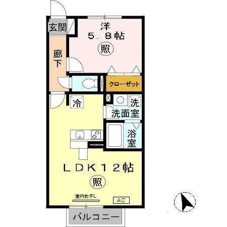 アンソレイエC(1LDK/2階)の間取り写真