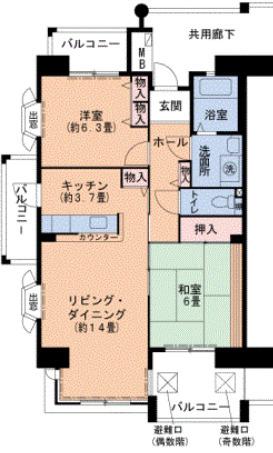 URグリーンヒルズ六甲(2LDK/1階)の間取り写真