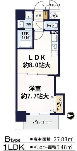パレ阪栄橋(1LDK/6階)の間取り写真