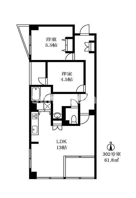 フラッツ下馬A(2LDK/3階)の間取り写真