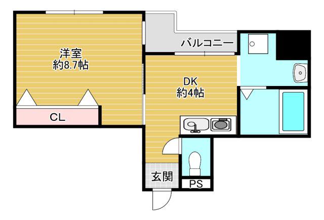エクセレント大国(1DK/8階)の間取り写真