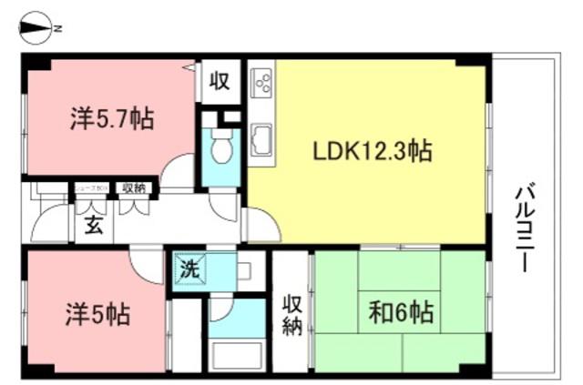 ハートピアイイダC棟(3LDK/1階)の間取り写真