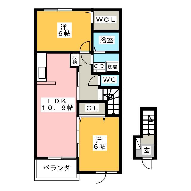 ヴィラパーチェI(2LDK/2階)の間取り写真