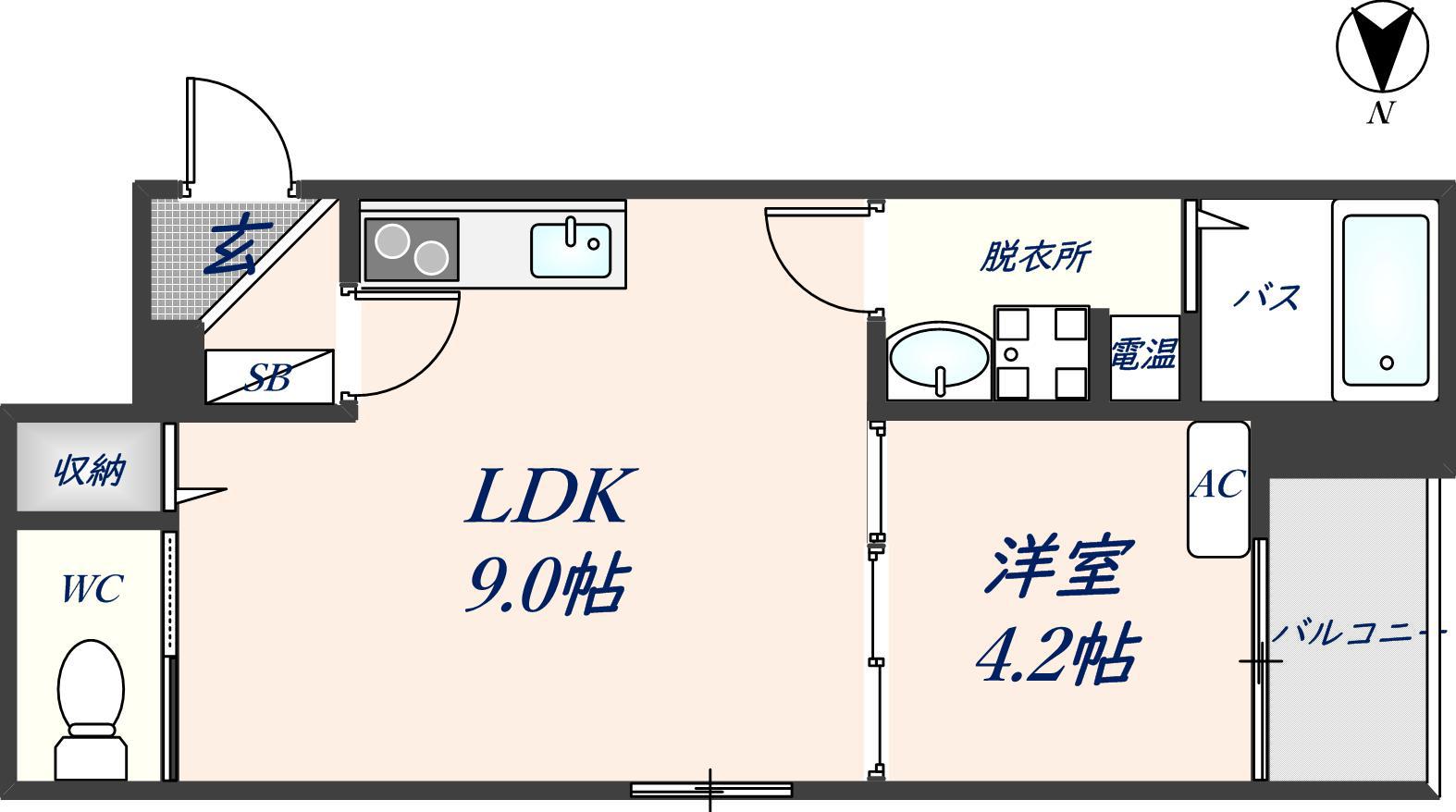 GRANDIR瓢箪山(1LDK/1階)の間取り写真