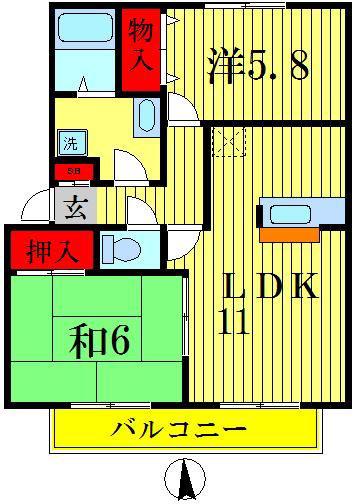 シャンス F棟(2LDK/2階)の間取り写真